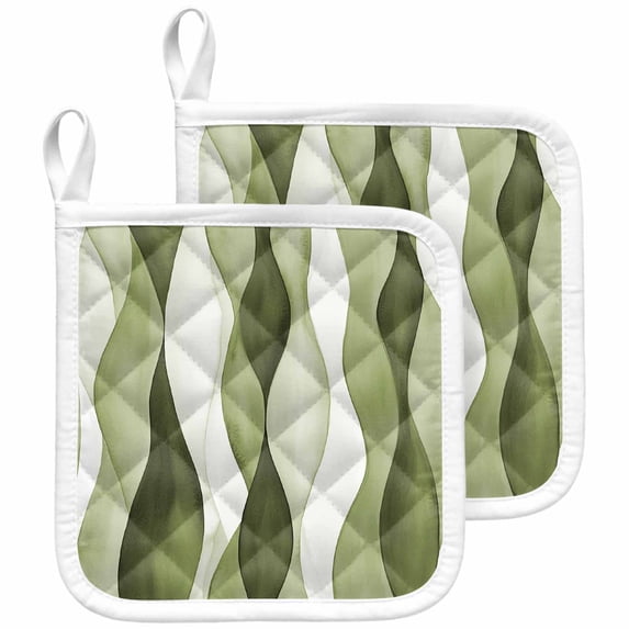 Sage Green Stripes Pot Holders for Kitchen Heatproof Potholder, 2 Pack Retro Farmhouse Abstract Ripple Hot Pads Multipurpose Oven Pads Cloth Potholders Trivet for Cooking and Baking