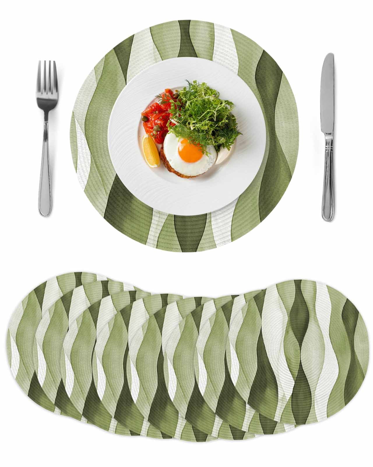 Sage Green Stripes Round 13 Inch Placemats Set of 8, Retro Farmhouse ...