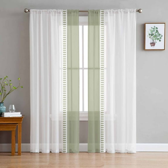 Sage Green Stripes, Sheer Curtains 72 Inches Long 2 Panels Set, Window Sheer Curtains for Living Room/Bedroom, Geometric Pure Solid Color Light Filtering Rod Pocket Curtain 52'' x 72'' x 2