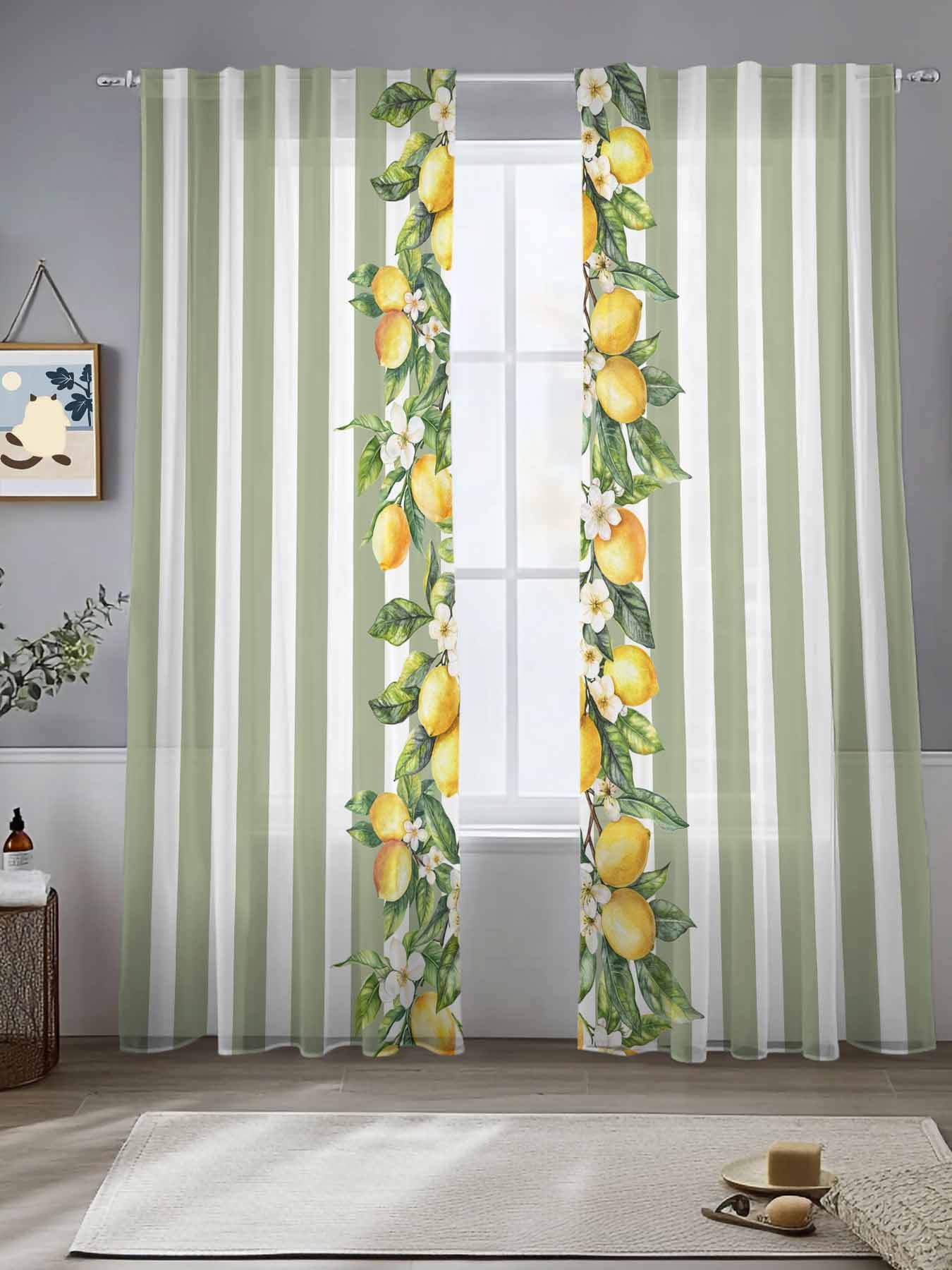 Sage Green Stripes Sheer Curtains for Living Room Bedroom Summer Spring
