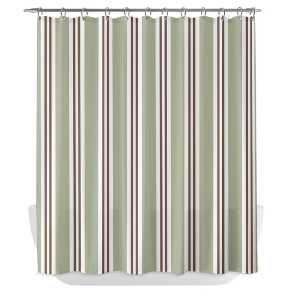 Sage Green Stripes Shower Curtain - Water Repellent Fabric Shower Curtains Washable, Geometric Brown Vertical Striped Modern Decorative Polyester Cloth Bathroom Curtains Modern Bath Decor 72"x84"