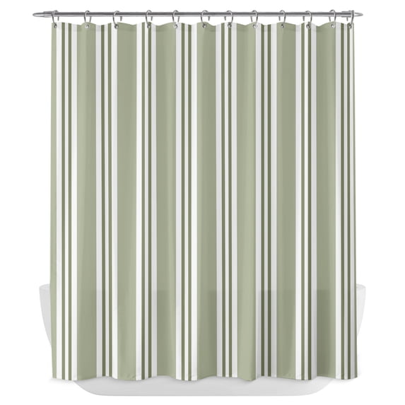 Sage Green Stripes Shower Curtain - Water Repellent Fabric Shower Curtains Washable, Geometric Vertical Striped Modern Lines Decorative Polyester Cloth Bathroom Curtains Modern Bath Decor 72"x72"