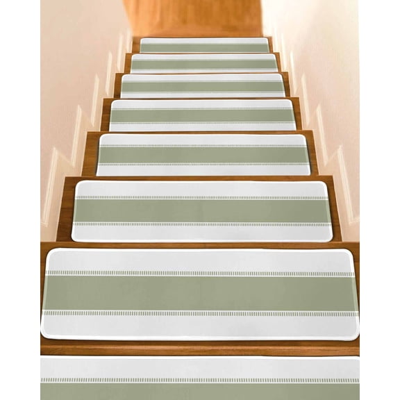 Sage Green Stripes, Stair Treads for Wooden Steps Indoor Runner Rug Carpet, Geometric Pure Solid Color 10 Pieces Peel and Stick Staircase Step Treads Covers Washable Throw Door Mats, 30"x8"