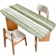 thumbnail image 1 of Sage Green Stripes Table Cloths for 8 Foot Rectangle Tables, Watercolor Gradient Abstract Striped Patio Waterproof Elastic Fitted Tablecloths, Washable Rectangular Table Cover for Camping, 1 of 8