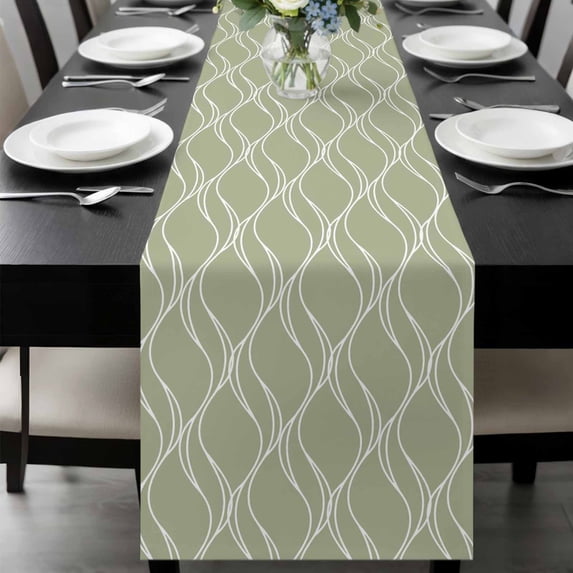 Sage Green Stripes Table Runner 36 Inches Long, Simple Geometric Modern Monochrome Kitchen Coffee Dining Table Decoration for Home Party Birthday Wedding Home Decor 13x36 Inches