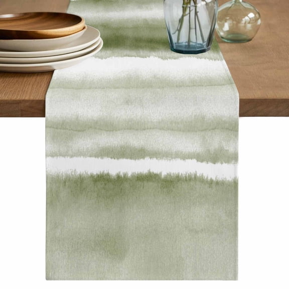 Sage Green Stripes Table Runner 36 Inches, Watercolor Gradient Abstract Striped Bed Runner Dresser Scarves Tabletop for Indoor Outdoor Parties/Ceremony/Banquet, 13"x 36"