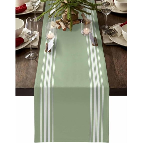 Sage Green Stripes Table Runner 70" Long Retro White Stripes Minimalist Coffee Table Runners for Kitchen/Dining Farmhouse Runners for Party Home Decor Dresser Scarves Tabletop Decor 13x70in