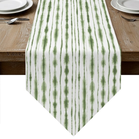 Sage Green Stripes Table Runner Linen Burlap Table Runner 60 Inches Long Farmhouse Striped Abstract Art Dresser Scarves for Kitchen Island Coffee Dining Room Party Wedding Holiday Decoration 13"x60"