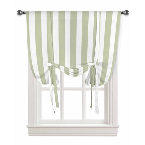 Sage Green Stripes Tie Up Curtains for Kitchen Bathroom Bedroom Windows 45 Inch Length, Farmhouse White Simple Vertical Striped Balloon Drape Curtains Shade Rod Pocket Drapery Curtain Panel, 34"x45"