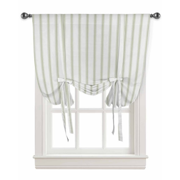 Sage Green Stripes Tie Up Curtains for Kitchen Bathroom Bedroom Windows 45 Inch Length, Geometric Vertical Linens Modern Minimalism Balloon Drape Curtains Shade Rod Pocket Curtain Panel, 34"x45"