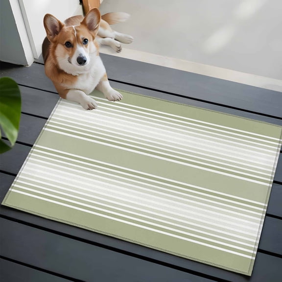 Sage Green Stripes Washable Entry Rug 2x3 Minimalist Stripe Modern Gradient Abstract Low Pile Indoor Door Mat with Rubber Backing Thin Area Rug for for Entrance, Bedroom, Kitchen, Laundry, Bathroom