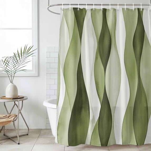 Sage Green Stripes Waterproof Fabric Shower Curtain,Retro Farmhouse Abstract Ripple Waterproof Fabric Shower Curtain for Bathroom Curtains Bathtubs Shower Curtains with 12 Hooks Extra Long 72x84
