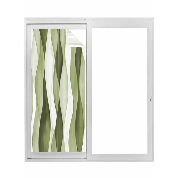 Sage Green Stripes Window Privacy Film, Retro Farmhouse Abstract Ripple Static Cling UV Sun Blocking Tint Film Heat Control Windows Films for Bedroom Bathroom, Window Stickers 29.5"x78.7"