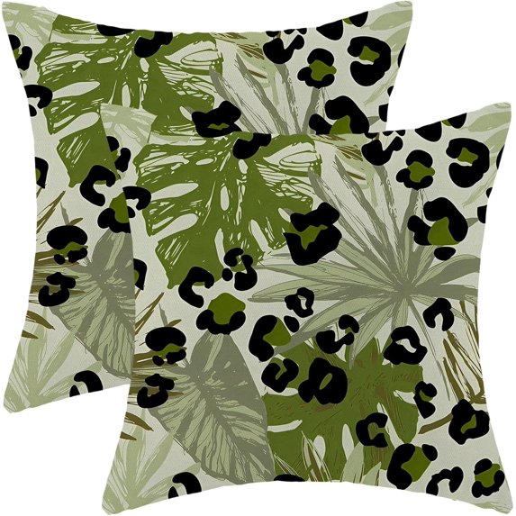Sage Green Summer Pillow Covers 16 x 16 Inch, Tropical Palm Leaf cheetah Spot Outdoor Decor Throw Pillows for Couch, Leopard Polka Abstract Art Decorative Pillowcase Linen Cushion Cover Set of 2