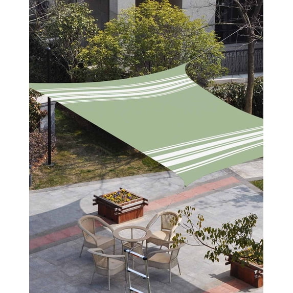 Sage Green Sun Shade Sail 6.5'x10' Rectangle Outdoor Shade Canopy, Farmhouse Sage Green White Striped Porch Shades Outdoor Sun Blocking Screen, Sunshade Cloth Covers for Patio/Deck/Garden