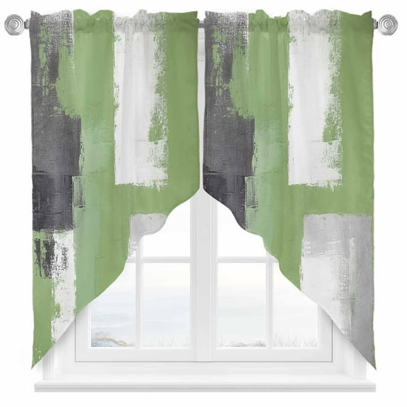 Sage Green Swag Curtain Valance for Windows, Gray Graffiti Color Blocks Geometric Abstract Art Window Treatments Short Swag Topper for Kitchen Windows Bathroom Bedroom, 36"x63"