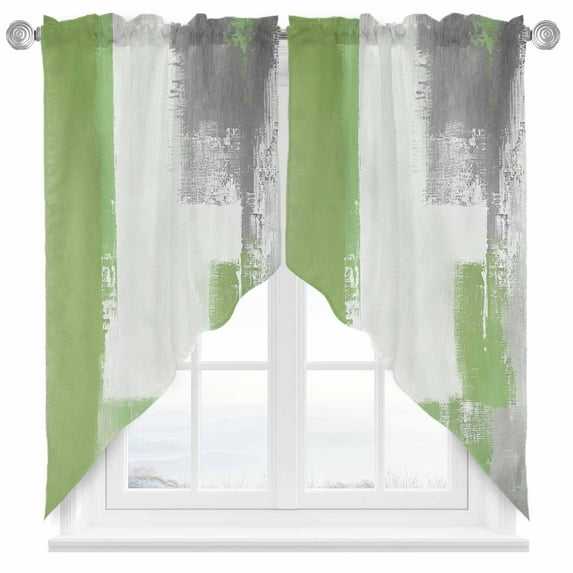 Sage Green Swag Curtain Valance for Windows, Grey Graffiti Modern Oil Paint Geometric Abstract Window Treatments Short Swag Topper for Kitchen Windows Bathroom Bedroom, 36"x45"