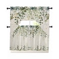 thumbnail image 1 of Sage Green Swag Kitchen Curtains Sets for Windows 24 Inch Length, Eucalyptus Leaves Short Window Curtain Panels Swags Valances and Tiers 3 Piece Set for Cafe/Dining Room, 1 of 5