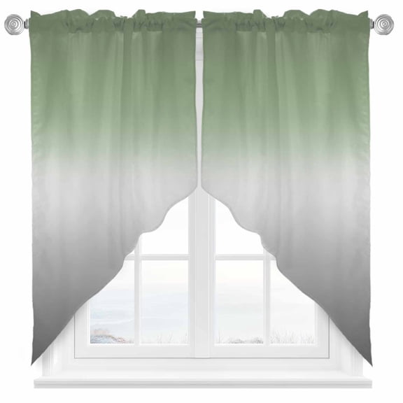 Sage Green Swag Valances for Windows 2 Pack and Grey Ombre Color Gradient Swag Kitchen Curtains 36 Inches Long Rod Pocket Short Window Treatment for Kitchen Bathroom 36"x36"