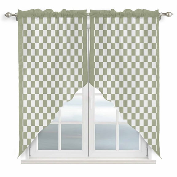 Sage Green Swag Valances for Windows 36 inches Long, Checkerboard Plaid Swag Curtains Privacy Light Filtering Curtain Tiers for Kitchen Bathroom 36" W x 36" L, 2 Panels