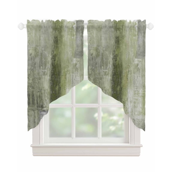 Sage Green Swag Valances for Windows, Retro Oil Painting Modern Abstract Art Aesthetics Rod Pocket Sheer Valances for Windows, Swag Toppers Light Filtering for Kitchen Living Room 2 Panels 36''x36''