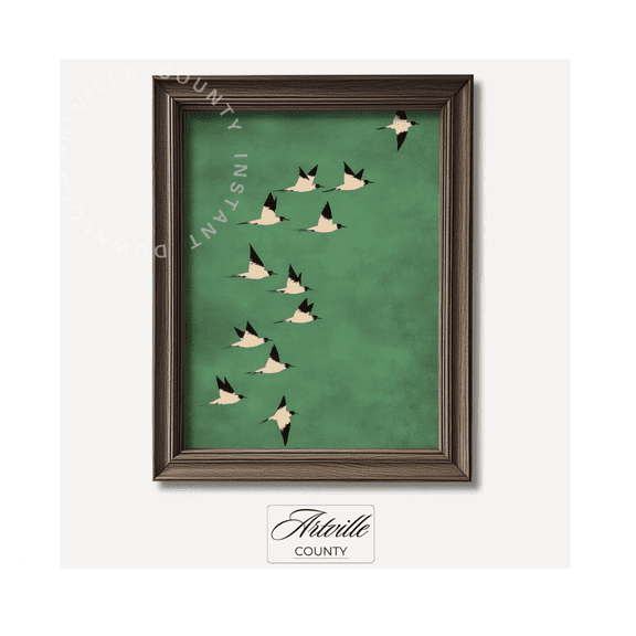 Sage Green Swallows Print Vintage Japanese Wall Art Flying Birds Art Minimalist Art Moody Emerald Green Painting Wall Art