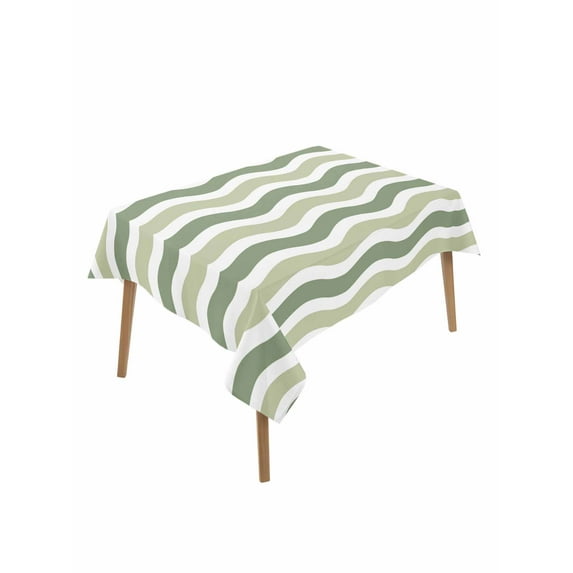 Sage Green Table Cloth, Abstract Geometric Ocean Wave Stripe Waterproof Tablecloth for Rectangle Tables, Reusable Washable Fabric Table Cover for Restaurant Kitchen Dining Tables 60"x102"
