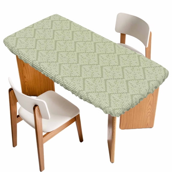 Sage Green Table Cloths for 6 Foot Rectangle Tables, Modern Abstract Art Farmhouse Patio Waterproof Elastic Fitted Tablecloths, Washable Rectangular Table Cover for Camping