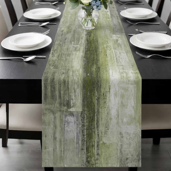 Sage Green Table Runner 108 Inches Long, Retro Oil Painting Modern Abstract Art Aesthetics Kitchen Coffee Dining Table Decoration for Home Party Birthday Wedding Home Decor 13x108 Inches