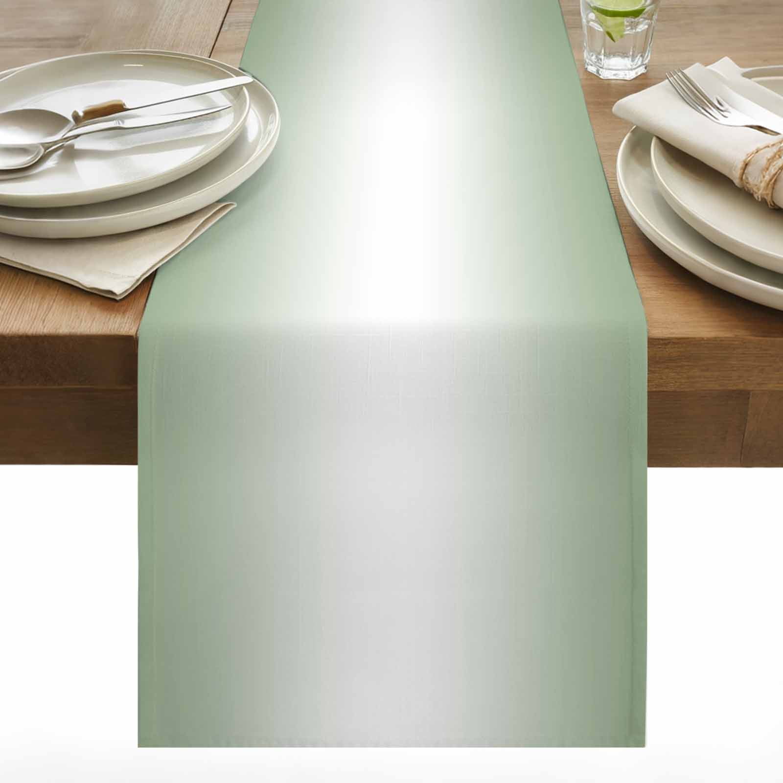 Sage Green Table Runner 13x108 inch and White Gradient Cotton Linen Dining Table Runner Ideal for Dresser Kitchen Coffee Tables - Machine Washable