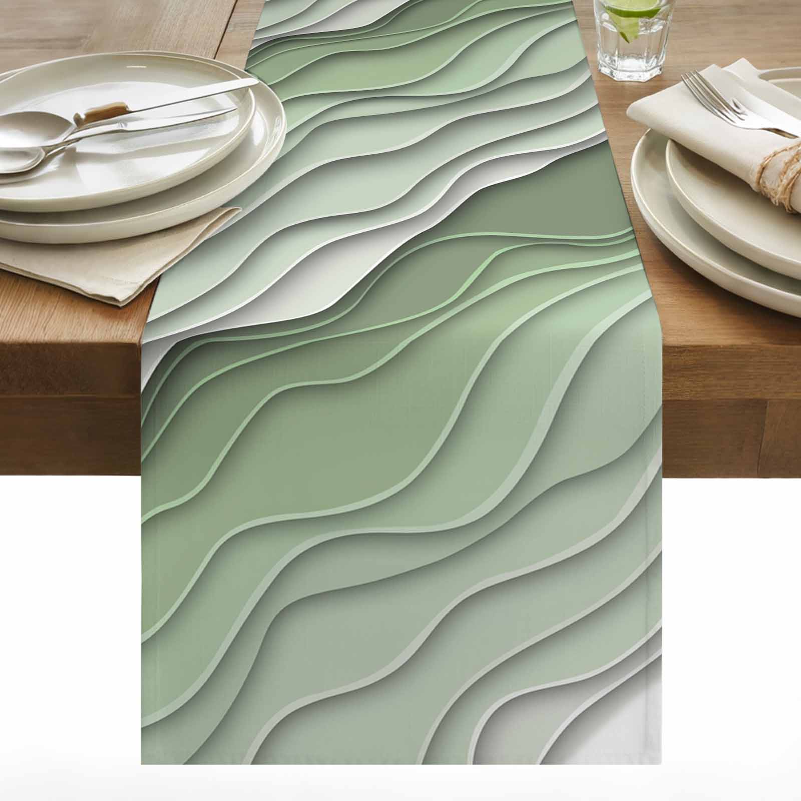 Sage Green Table Runner 13x48 inch Ombre Stripes Geometric Color ...