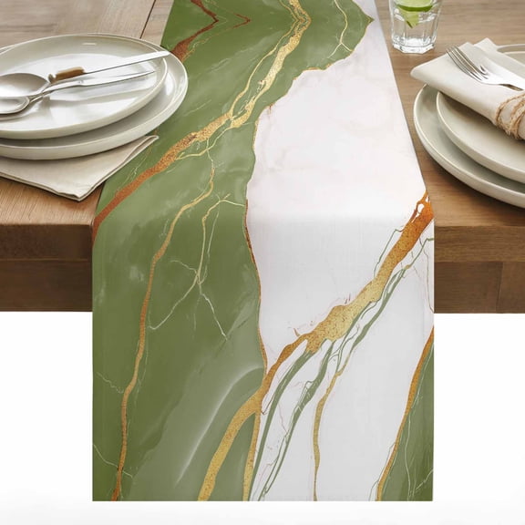 Sage Green Table Runner 13x72 inch Marble Texture Cotton Linen Dining Table Runner Ideal for Dresser Kitchen Coffee Tables - Machine Washable