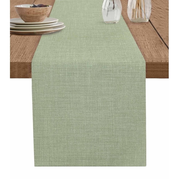 Sage Green Table Runner 60 Inches, Country Minimalist Pure Color Linen Texture Bed Runner Dresser Scarves Tabletop for Indoor Outdoor Parties/Ceremony/Banquet, 13" x 60"