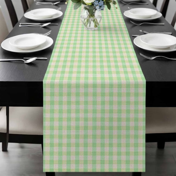 Sage Green Table Runner 70 Inches Long, Grid Checkered Plaid Gingham Lattice Trellis Kitchen Coffee Dining Table Decoration for Home Party Birthday Wedding Home Decor 13x70 Inches