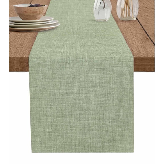 Sage Green Table Runner 72 Inches, Country Minimalist Pure Color Linen Texture Bed Runner Dresser Scarves Tabletop for Indoor Outdoor Parties/Ceremony/Banquet, 16" x 72"