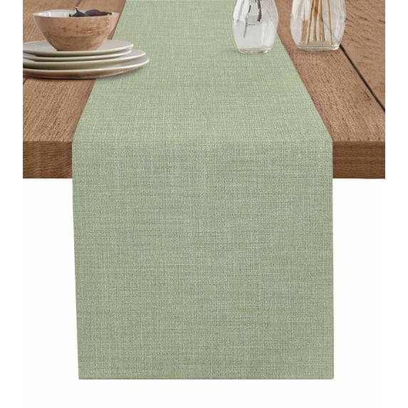 Sage Green Table Runner 90 Inches, Country Minimalist Pure Color Linen Texture Bed Runner Dresser Scarves Tabletop for Indoor Outdoor Parties/Ceremony/Banquet, 13" x 90"
