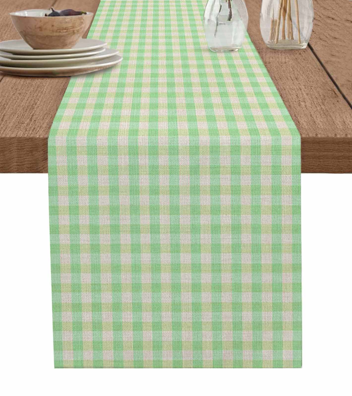 Sage Green Table Runner 90 Inches, Grid Checkered Plaid Gingham Lattice ...