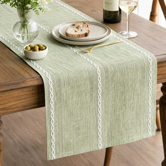Sage Green Cotton Linen Table Runner for Kitchen Holiday Party Decor,13×72 inch