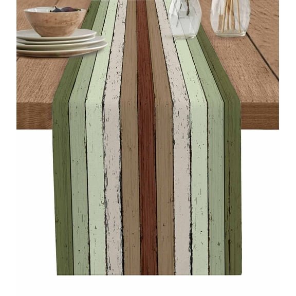 Sage Green Table Runner Farmhouse Wood Grain Vintage Brown Striped Tablerunners 13 x 90 Inch, Table Decorations Tabletop Scarf for Summer Gathering Holiday Farmhouse Kitchen Dining Decor