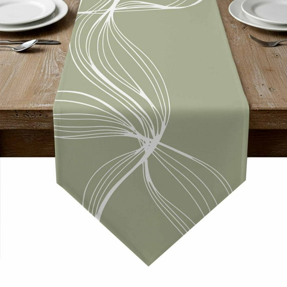 Sage Green Table Runner Linen Burlap Table Runner 60 Inches Long Minimalist Abstract Modern White Art Dresser Scarves for Kitchen Island Coffee Dining Room Party Wedding Holiday Decoration 13"x60"