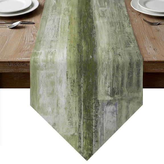 Sage Green Table Runner Linen Burlap Table Runner 70 Inches Long Retro Oil Painting Modern Abstract Art Aesthetics Dresser Scarves for Kitchen Island Coffee Dining Party Wedding Holiday Decor 13"x70"