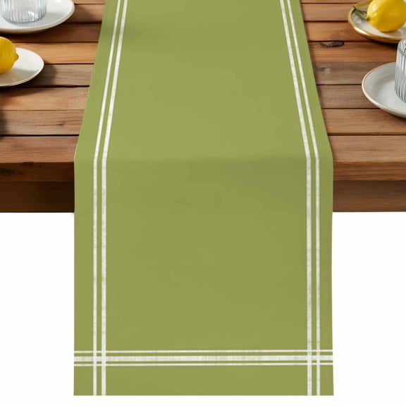 Sage Green Table Runner, Olive Cotton Linen Table Cloth, Solid Color Tablerunner for Kitchen Dining Party Wedding Home Decor 13x36 Inch