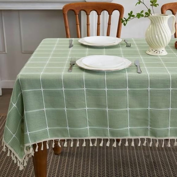 Sage Green Tablecloth (52x104 Inch): Spillproof/Water-Resistant, Jacquard, for Rectangle Tables, Dining/Party/Holiday.