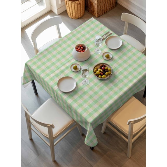 Sage Green Tablecloth Square Table Cloth 54x54, Waterproof Tablecloth Outdoor Table Cloth, Grid Checkered Plaid Gingham Lattice Trellis Washable Table Cover for Kitchen Dinning Party