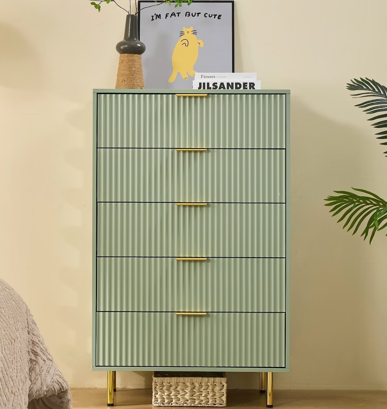 Sage Green Tall 5 Drawer Dresser for Bedroom 48" Modern Fluted Chest of Drawers Dressers - Walmart.com Sage Green Tall 5 Drawer Dresser for Bedroom 48" Modern Fluted Chest of Drawers Dressers - Walmart.com