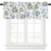 Sage Green Teal Coastal Valances for Windows Farmhouse Decor, Beach Nautical Kitchen Curtains Window Shades, Ocean Coral Starfish Rod Pocket Valance Curtains for Living Room/Bedroom 54"x18"