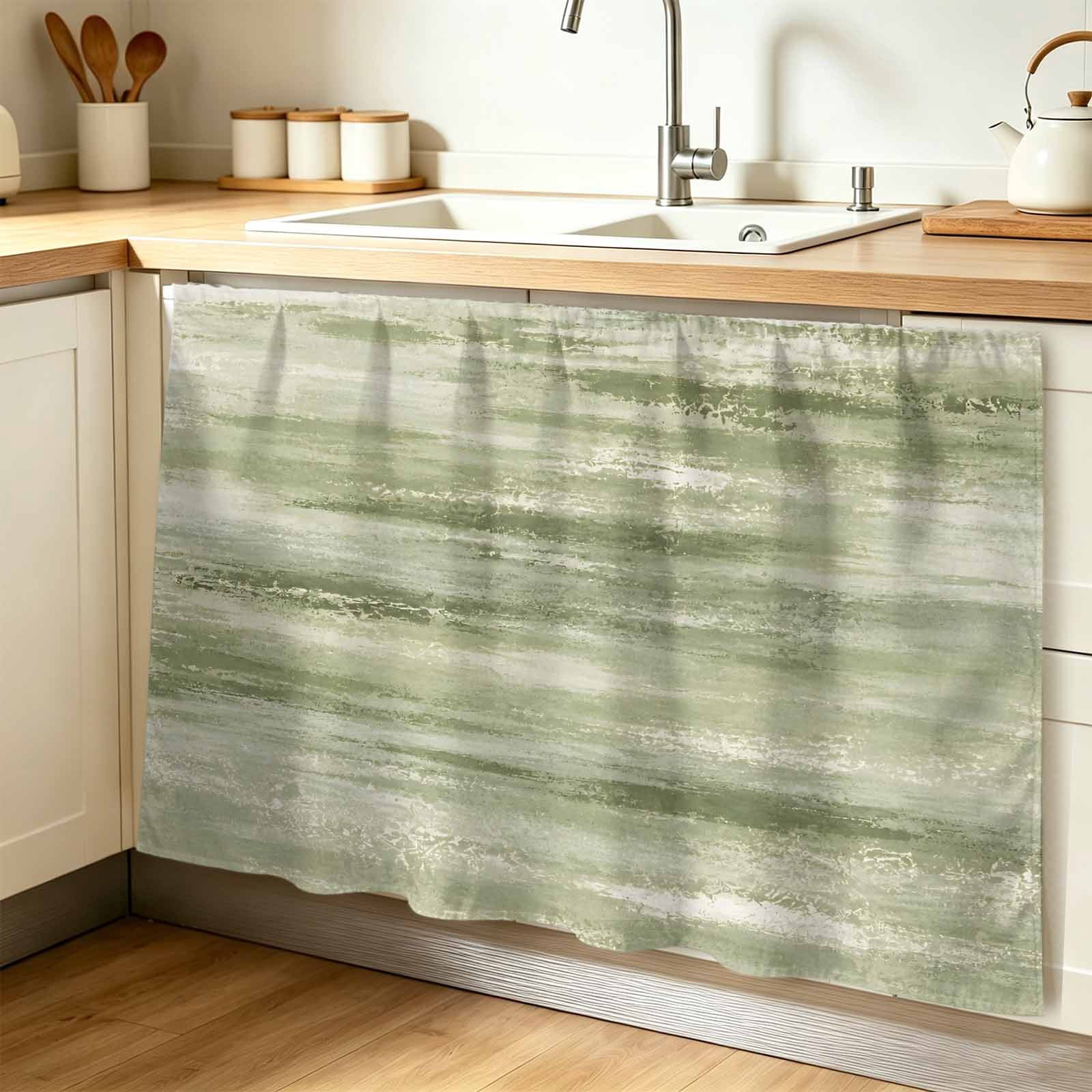 Rustic Textured Abstract Sage Green Texture Cabinet Curtains for Shelves, Rustic Abstract Oil ...
