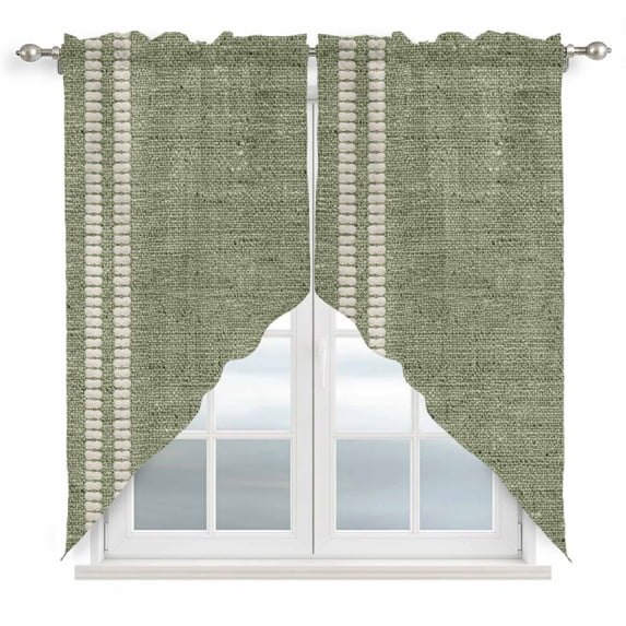 Sage Green Texture Swag Valances for Windows 2 Pack, Kitchen Window Curtains 36 Inch Length, Country Farmhouse Burlap Stripes Privacy Swag Curtains for Living Room/Bathroom with Rod Pocket 36"x36"