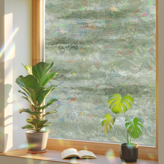 Rustic Textured Abstract Sage Green Texture Window Privacy Film Rainbow Static Cling Stain Glass ...