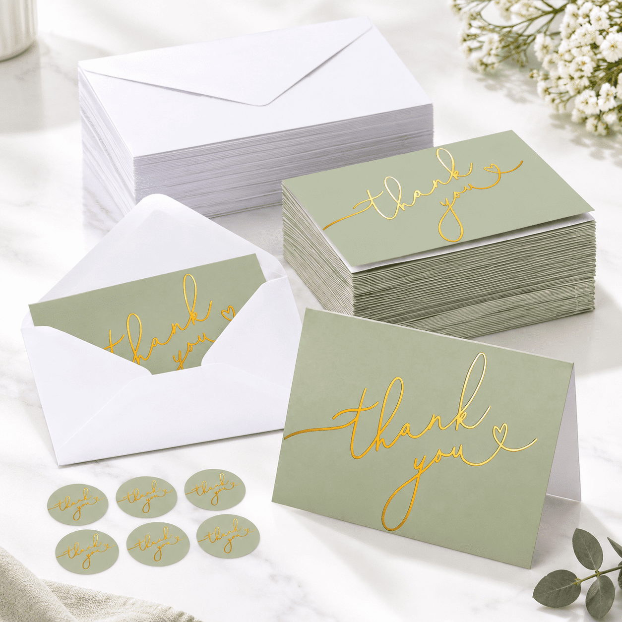 Sticker Ff Png Sage Green Thank You Cards Bulk with Envelopes and Stickers, 200 Count ...